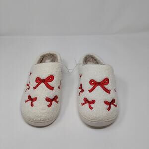 MIA Womens Cozy Slippers White Sherpa Red Bow Mule Slides Size 9 NEW